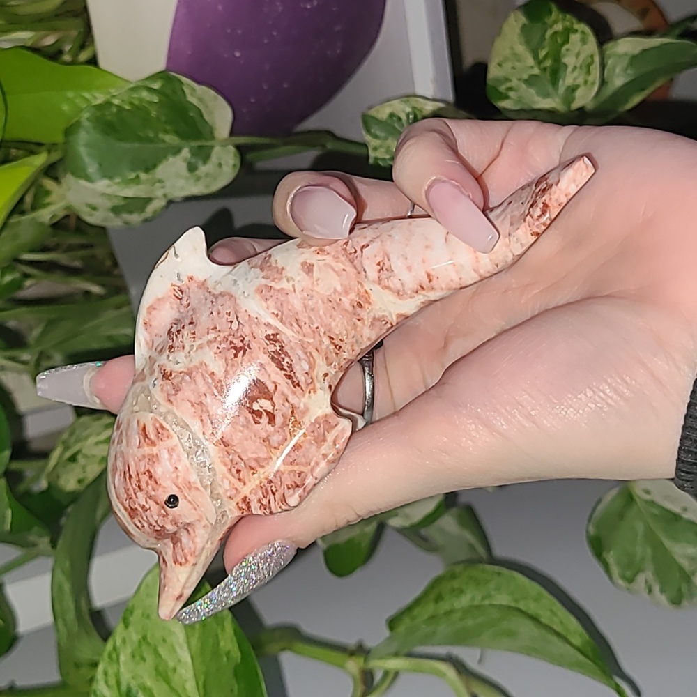 Pink & White Marble Crystal Stone Dolphin